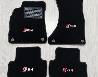 Audi RS4 Compatible Custom Black Carpet Floor Mats, Embroidered Logo Set