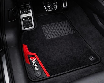 Custom Embroidered Carpet Floor Mats Audi A6 Compatible, S Line Logo, Leather Trim