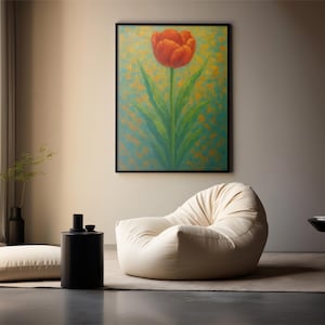 Red Tulip Wall Art Printable – Oil Painting Style | Digital Download | 20x30&quot; High Resolution Floral Canvas | Modern Botanical Home Decor