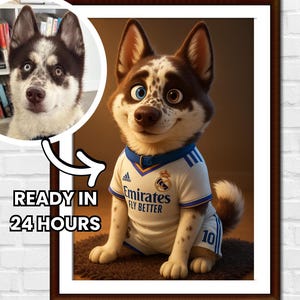Retrato de mascota personalizado estilo Pixar / Tu perro o gato con uniforme deportivo / Regalo de ilustración digital personalizado