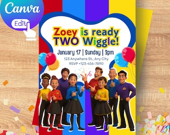 Editierbare Wiggles-inspirierte Geburtstagseinladung | ANY Age Party Canva Vorlage | Sofortdownload | Bonus Dankeschön Tags enthalten | Wackelt