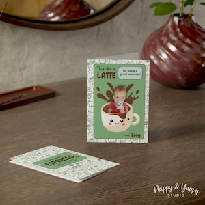 Carte de remerciements personnalisée pour enseignant ou éducatrice en garderie | Carte de voeux pliée personnalisée de 5 x 7 pouces | Ajoutez une photo d'enfant (1, 10, 30, 50 pièces)