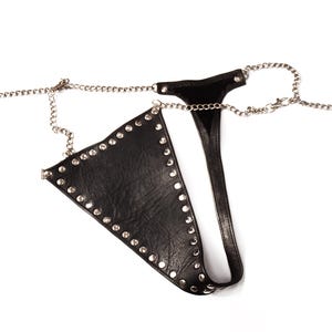 Female Soft Nappa Leather  T-Thong Panties With Chain Underwear G-string Lingerie -