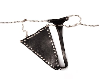 Female Soft Nappa Leather  T-Thong Panties With Chain Underwear G-string Lingerie -