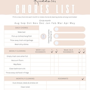 Roommate Chore & Putzen Checkliste Stundenplan