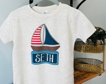 Custom Name Sailboat Shirt, Custom Sailboat Shirt, Boy Sailboat Shirt, Cute Girl Sailboat T, Toddler Summer Shirt, Summer Baby Bubble