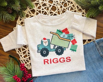Custom Santa Dump Truck Christmas Shirt, Toddler Christmas Shirt for Boys, Baby Christmas Outfit, Cute Kids Shirt, Youth Christmas T