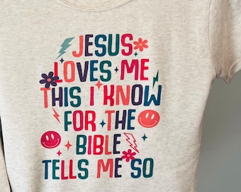 Girlie Jesus Loves Me Smiley Shirt, Kids Christian Tee, Toddler Faith Shirt for Girls, Baby Christian Outfit, Pink Kids Shirt, Youth Shirt