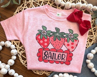 Strawberries with Name Shirt for Girls, Strawberry Girl Shirt, Shirt for girls, Custom Shirt For Child, Shirt For Baby, Shirt For Toddler