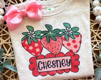 Custom Name Strawberries Girl Shirt, Strawberries Shirt for girls, Shirt For Child, Shirt For Baby, Shirt For Toddler
