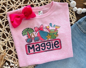 Girl Beach Shirt, Girl Personalized Beach T, Toddler Beach Shirt for Girls, Baby Beach Outfit, Pink Kids Shirt, Youth Beach Shirt