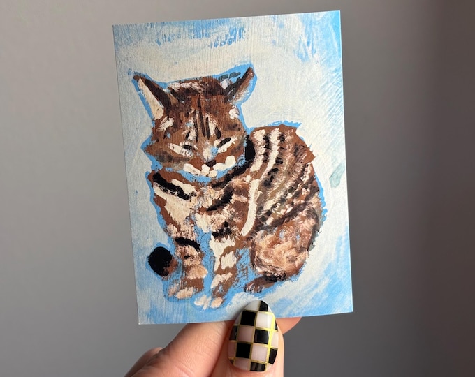 Tabby Cat Print & Sticker Bundle of original painting in acrylic by Lizz
