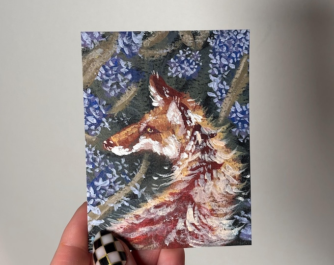 Fox in Whisteria Flowers by Lizz ART PRINT of original painting in acrylic