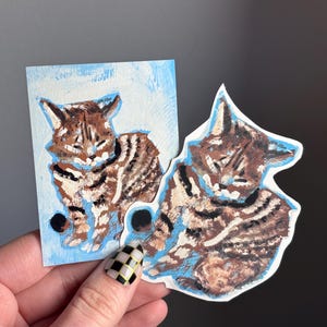 Tabby Cat Print & Sticker Bundle of original painting in acrylic by Lizz
