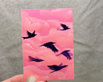 ACEO Crows In Flight  Print 2.5”x3.5”