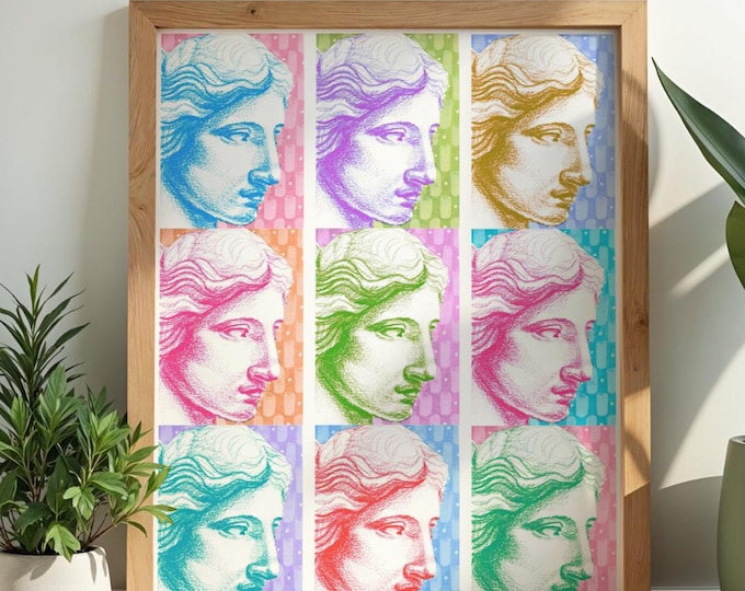 Pop Art Classical Bust Print | Colorful Greek Statue Wall Art, Artist Made