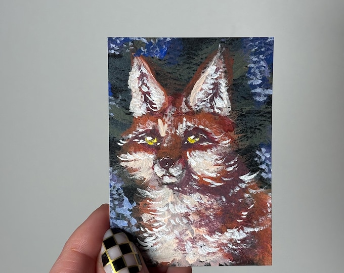 Fox in Whisteria Flowers by Lizz ART PRINT of original painting in acrylic