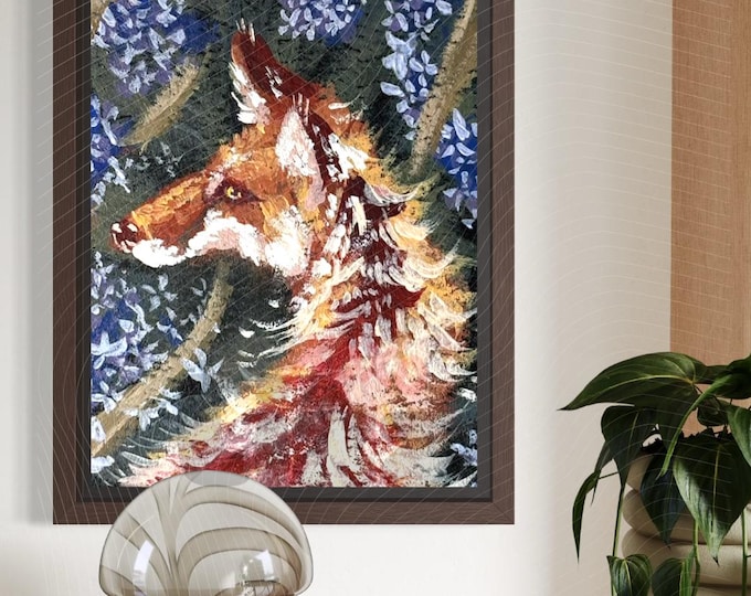 Fox Painting in Wisteria Framed Canvas Original Art Print