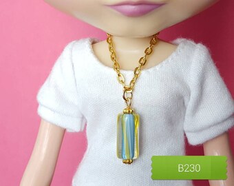 Blythe doll jewelry | doll jewellery | necklace made for dolls | striped cane glass tube bead pendant necklace [B230]