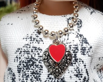 Blythe doll jewelry | doll jewellery | necklace made for dolls | silver-plated ballchain with heart  [B273]