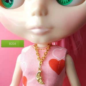 Blythe doll jewelry doll jewellery necklace made for dolls gold-plated metal moon charm necklace B204 image 1