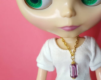 Blythe doll jewelry | doll jewellery |necklace made for dolls | gold chain with purple/red cane glass tube bead pendant [B210]