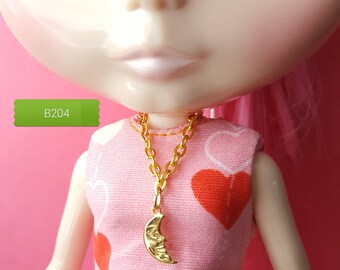 Gold-Plated Moon Charm Necklace for Blythe Dolls