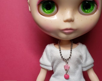 Blythe Doll Necklace: Silver-Plated Chain with Pink Star & Circle