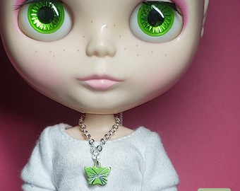 Blythe doll jewelry | doll jewellery | necklace made for dolls | silver with green aluminum butterfly pendant [B280]