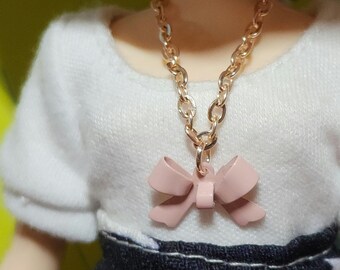 Blythe Doll Necklace: Rose Gold Chain with Pink Bow