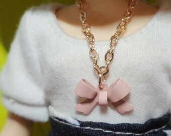 Blythe doll jewelry | doll jewellery | necklace made for dolls | pink bow necklace | rose gold chain necklace [B326]