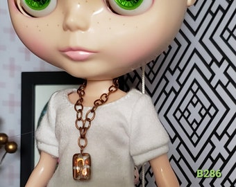 Blythe Doll Necklace: Antiqued Copper Chain, Czech Glass Bead