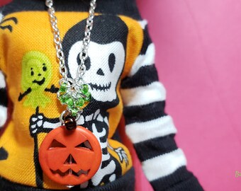 Blythe doll jewelry | doll jewellery | necklace made for dolls | chain necklace | Halloween | Pumpkin | Jack-o-Lantern [B264]