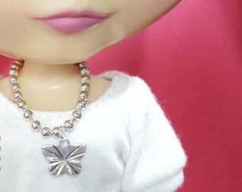 Blythe doll jewelry | doll jewellery | necklace made for dolls | silver ball chain with aluminum etched butterfly pendant necklace [B248]