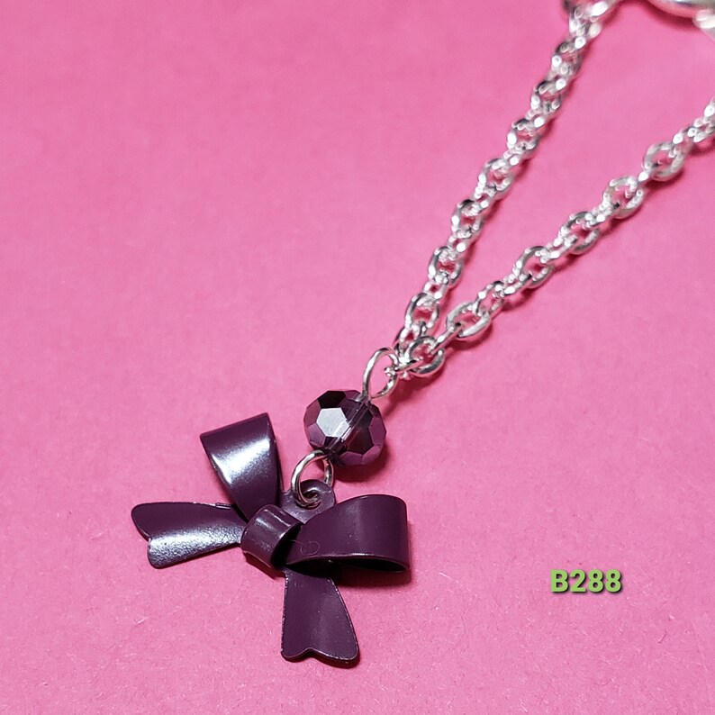 Blythe doll jewelry doll jewellery necklace made for dolls silver chain with enamel bow, purple bead B288 image 4