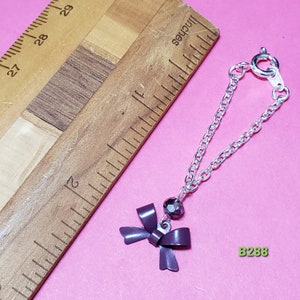 Blythe doll jewelry doll jewellery necklace made for dolls silver chain with enamel bow, purple bead B288 image 5