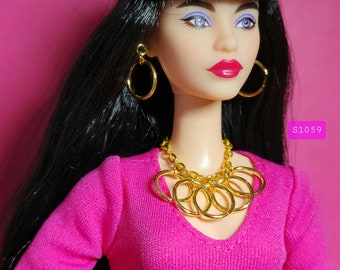 doll jewelry | Barbie doll jewelry | handmade doll jewellery set | gold hoops [S1059]