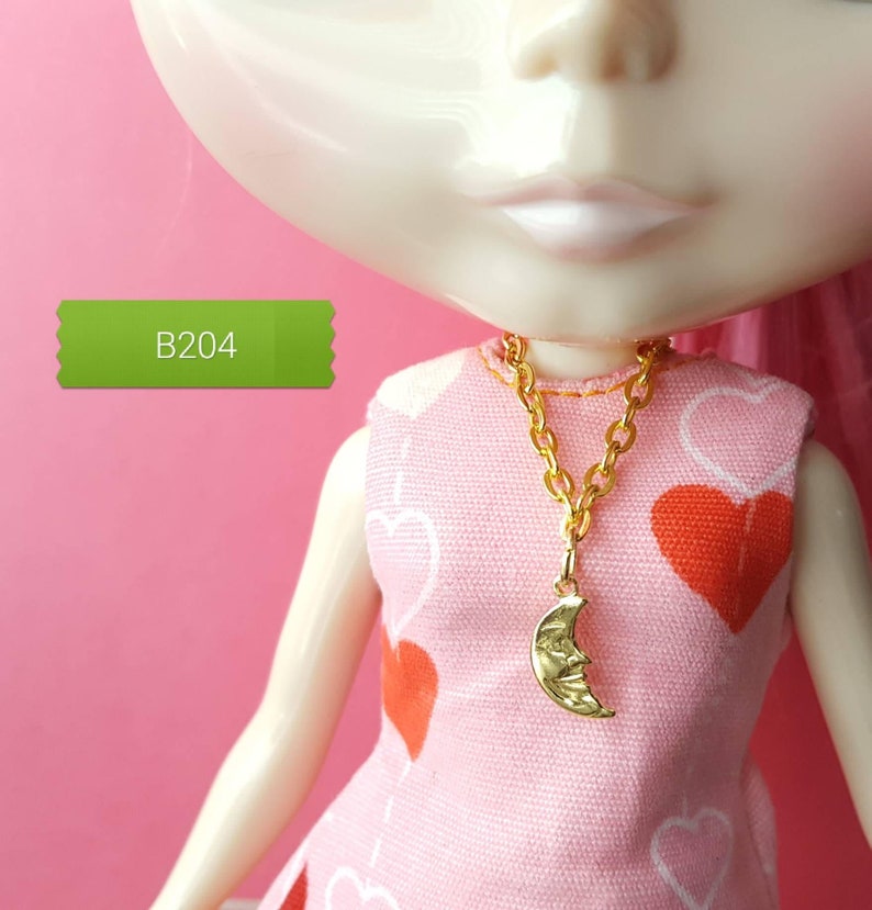 Blythe doll jewelry doll jewellery necklace made for dolls gold-plated metal moon charm necklace B204 image 2