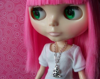 Blythe doll jewelry | doll jewellery | necklace made for dolls | silver chain | Christmas tree | fir tree [B101]