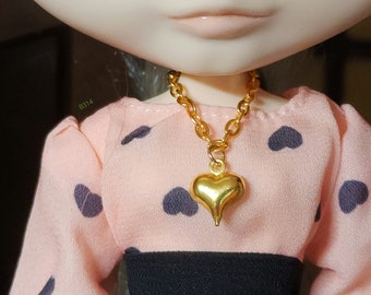 Blythe doll jewelry | doll jewellery | necklace made for dolls | gold-plated chain with puffed heart [B314]