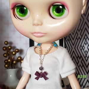 Blythe doll jewelry doll jewellery necklace made for dolls silver chain with enamel bow, purple bead B288 image 2