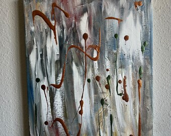 0407 one of a kind painting Hand Poured One-of-a-Kind Artwork - Original Abstract Art - Coral Blue -  16\"x20\"