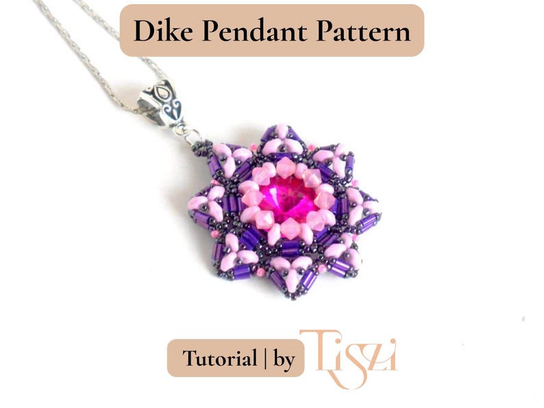 Dike Beaded Pendant Pattern - Bugle Bead & MiniDuo Design - PDF Tutorial - Tiszi® Tutorial image 3