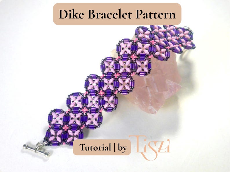 Dike Beaded Bracelet Pattern - Bugle Bead & MiniDuo Lacy Design - PDF Tutorial - Tiszi® Tutorial image 2
