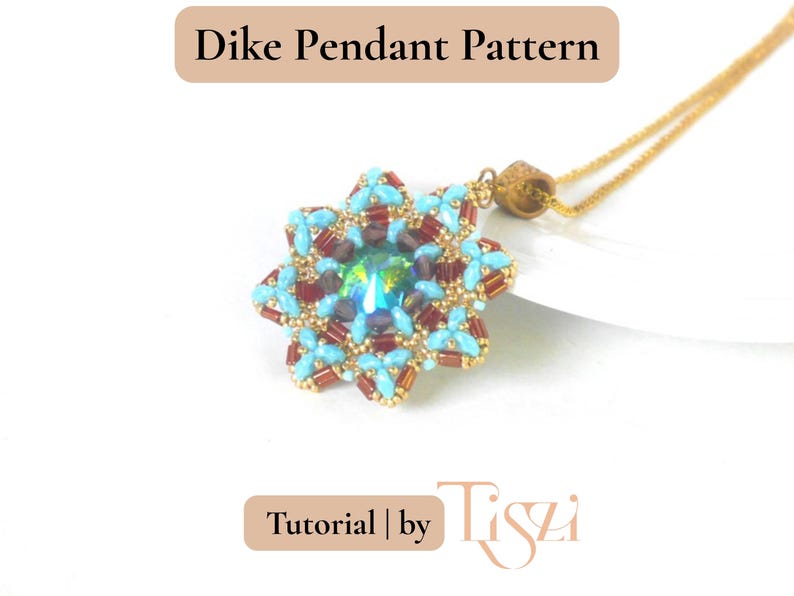 Dike Beaded Pendant Pattern - Bugle Bead & MiniDuo Design - PDF Tutorial - Tiszi® Tutorial image 4