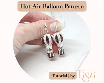 3D Hot Air Balloon Beading Pattern - Peyote & Herringbone Tutorial - Detailed PDF Tutorial by Tiszi - Beaded Earrings Pattern