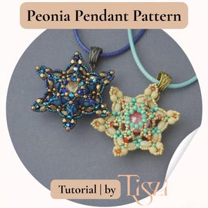 Peonia Pendant Beading Pattern - Star-shaped Design with 14mm Rivoli - PDF Tutorial - Tiszi® Tutorial
