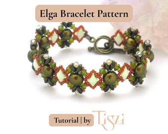 Elga Bracelet Beading Pattern - Elegant Motif Design with DiamonDuo & SuperDuo - PDF Tutorial - Tiszi® Tutorial