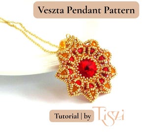 Veszta Pendant Beading Pattern - Starburst Crystal Bezel - 14mm Rivoli Tutorial - PDF Download - Tiszi® Tutorial