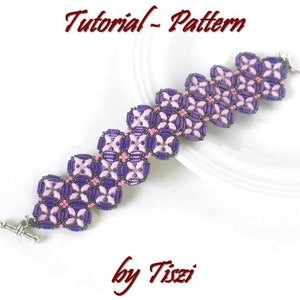 Beading tutorial for beaded bracelet Dike with bugle beads and MiniDuo. Beading instructions for bracelet. PDF pattern, step by step